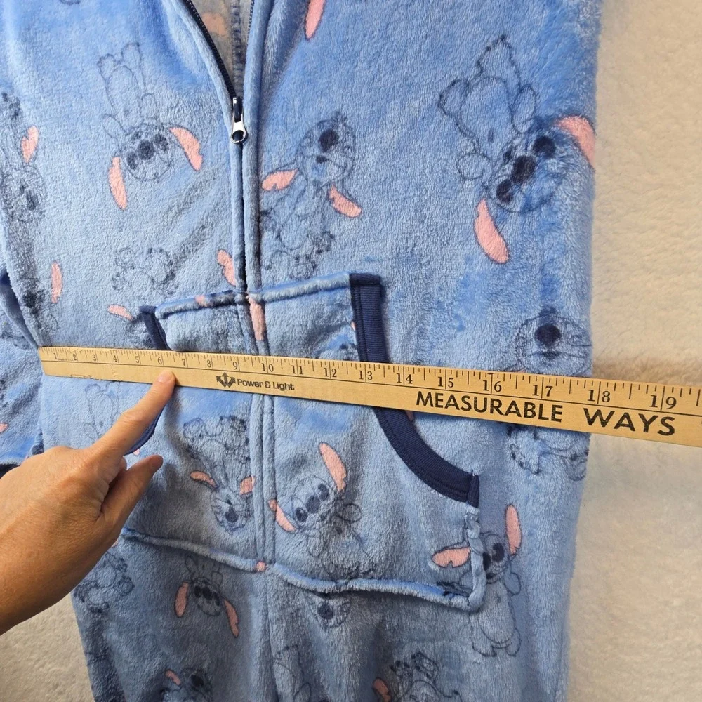 Disney Stitch One Piece Pajamas Sleepwear‎ Hooded Zip Up Adult XS Plush Lounge